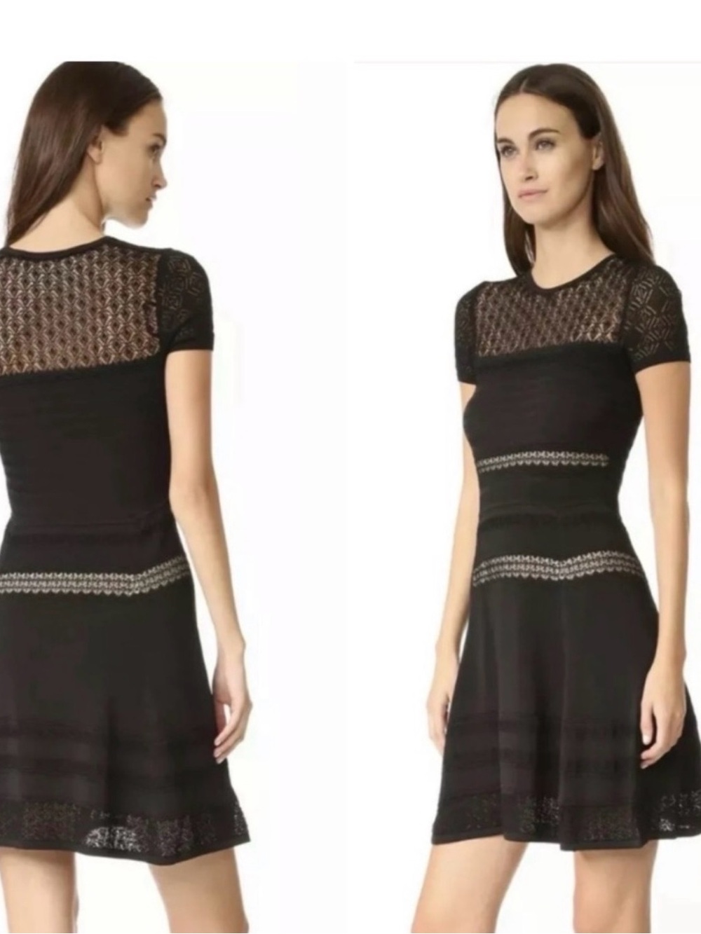 Diane Von Furstenberg DVF Celina Black Knit and Mesh Fit-and-Flare Dress P/S